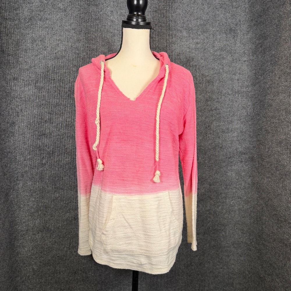 Southern Spirit Pink Ombre Knit Hoodie Womens S Dip Dye Rope Coastal Cowgirl